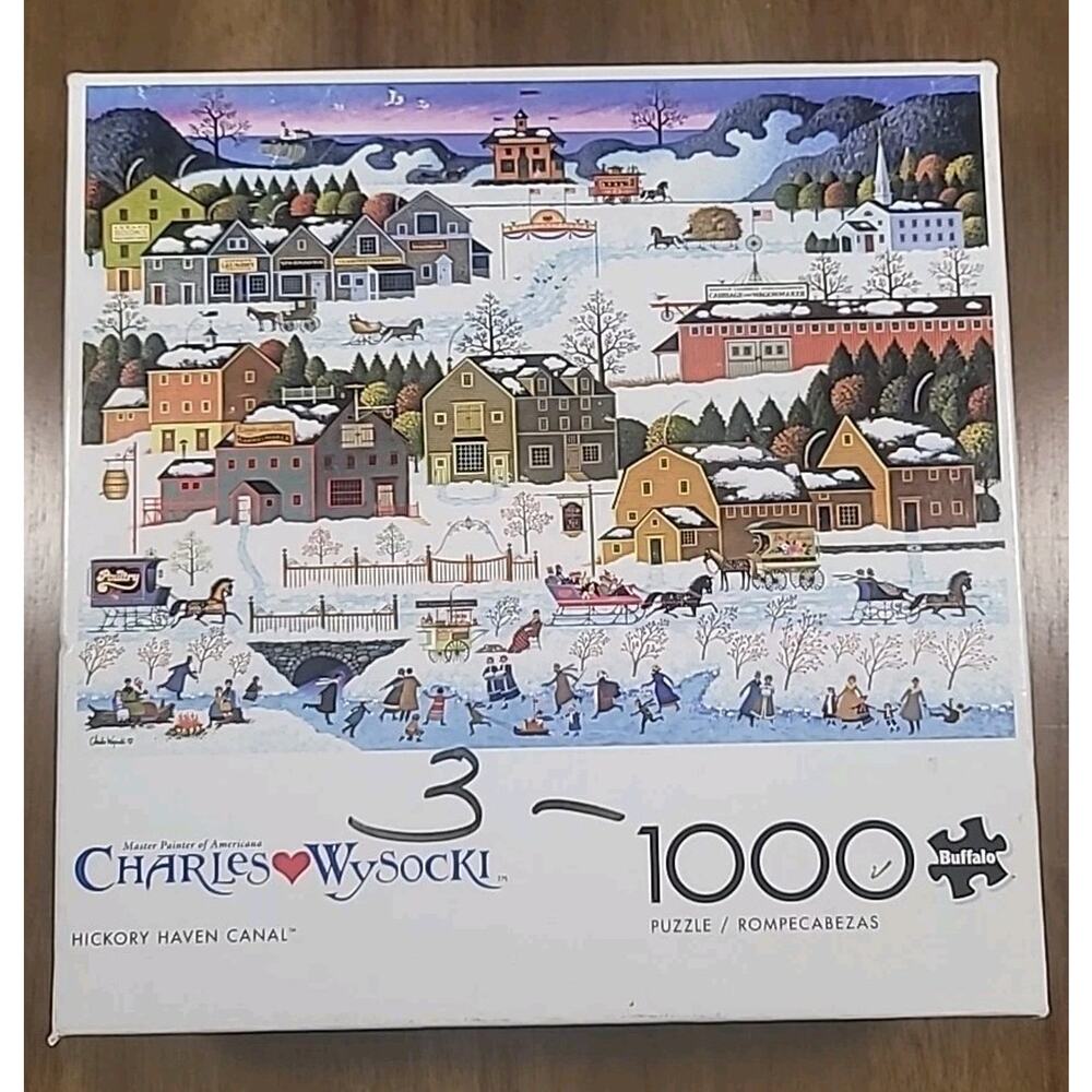VTG Buffalo 1000 Pc Puzzle Hickory Haven Canal Charles Wysocki Xmas 11491